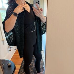 Theory dark green Open-Weave Crochet Cardigan Shrug